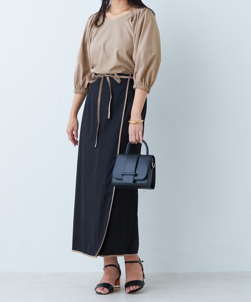 natural couture(ナチュラルクチュール)の「配色パイピングラップ風スカート(スカート・レディース・グリーン/ライトベージュ/ブラック・FREE)」の20枚目の写真