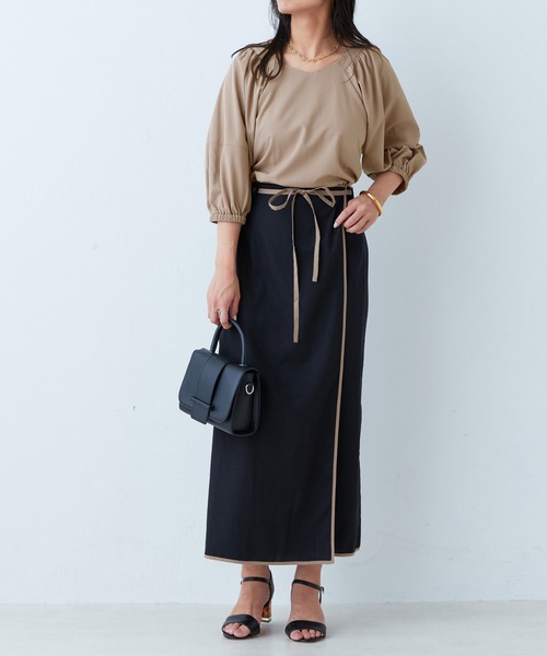natural couture(ナチュラルクチュール)の「配色パイピングラップ風スカート(スカート・レディース・グリーン/ライトベージュ/ブラック・FREE)」の21枚目の写真