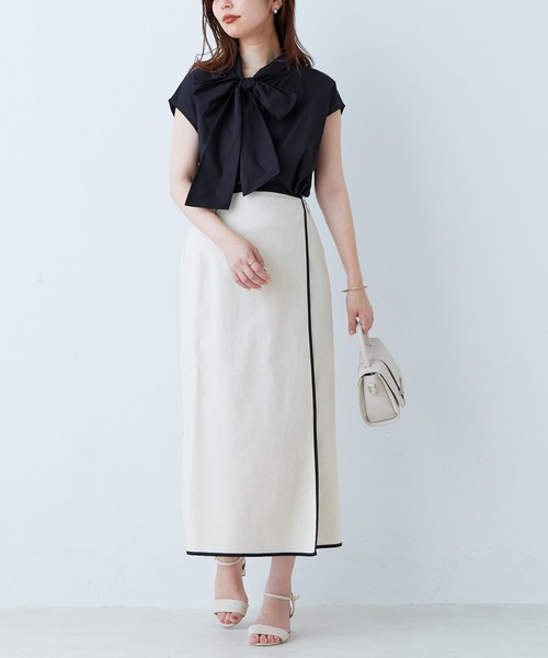 natural couture(ナチュラルクチュール)の「配色パイピングラップ風スカート(スカート・レディース・グリーン/ライトベージュ/ブラック・FREE)」の16枚目の写真
