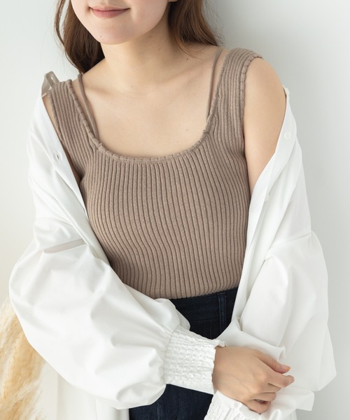 SLURR(スラ―)の「オーガニックコットンリブデザインタンク(タンクトップ・レディース・チャコールグレー/ベージュ/アイボリー/ライトピンク・FREE)」の1枚目の写真