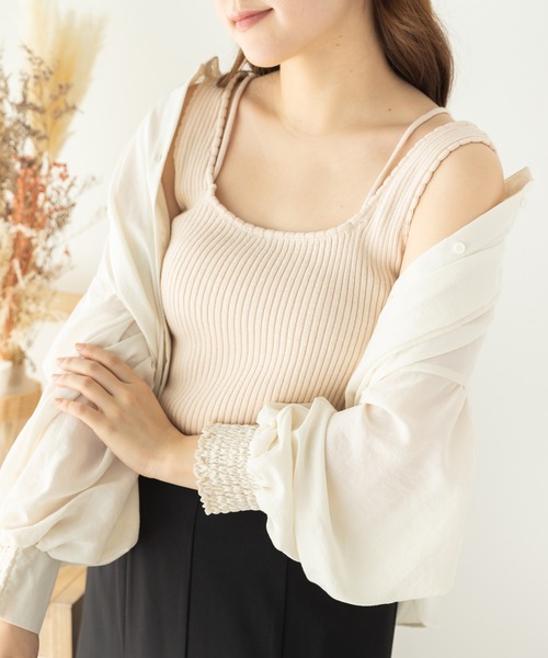 SLURR(スラ―)の「オーガニックコットンリブデザインタンク(タンクトップ・レディース・チャコールグレー/ベージュ/アイボリー/ライトピンク・FREE)」の4枚目の写真