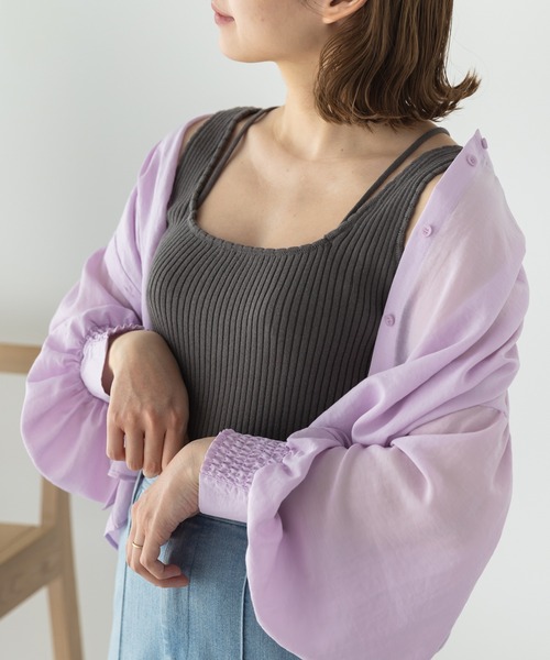 SLURR(スラ―)の「オーガニックコットンリブデザインタンク(タンクトップ・レディース・チャコールグレー/ベージュ/アイボリー/ライトピンク・FREE)」の3枚目の写真