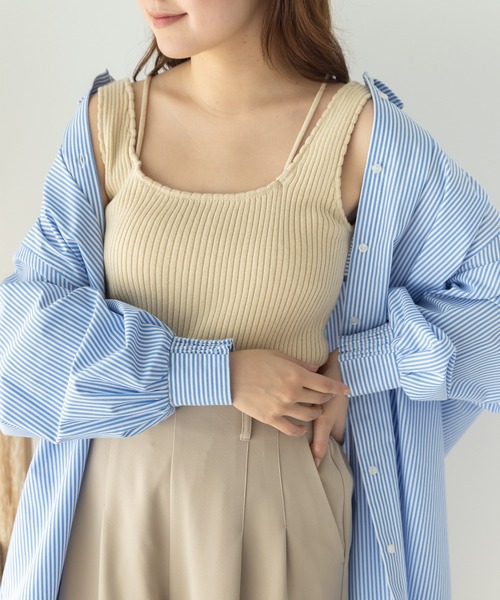 SLURR(スラ―)の「オーガニックコットンリブデザインタンク(タンクトップ・レディース・チャコールグレー/ベージュ/アイボリー/ライトピンク・FREE)」の2枚目の写真