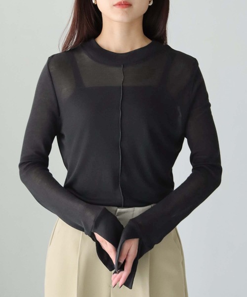 HER CLOSET(ハークローゼット)の「【shemoshelly】WEB限定前後2WAYスリットスリーブシアートップス(Tシャツ/カットソー・レディース・グレー/ブラック/モカ・M)」の2枚目の写真