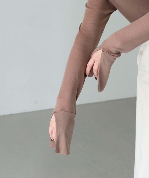 HER CLOSET(ハークローゼット)の「【shemoshelly】WEB限定前後2WAYスリットスリーブシアートップス(Tシャツ/カットソー・レディース・グレー/ブラック/モカ・M)」の14枚目の写真