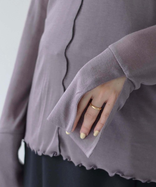 HER CLOSET(ハークローゼット)の「【shemoshelly】WEB限定前後2WAYスリットスリーブシアートップス(Tシャツ/カットソー・レディース・グレー/ブラック/モカ・M)」の4枚目の写真