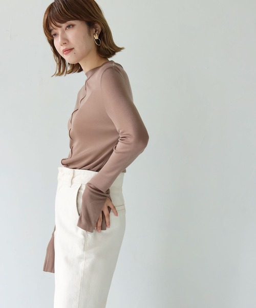 HER CLOSET(ハークローゼット)の「【shemoshelly】WEB限定前後2WAYスリットスリーブシアートップス(Tシャツ/カットソー・レディース・グレー/ブラック/モカ・M)」の21枚目の写真