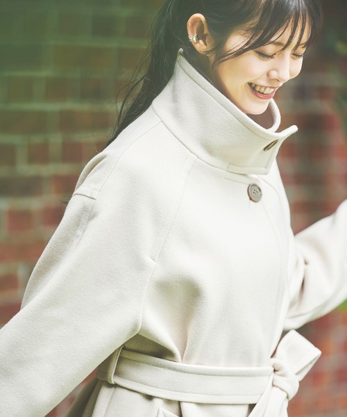 FREE'S MART(フリーズマート)の「【Sシリーズ対応】◆ジャージメルトンスタンドカラーコート(ステンカラーコート・レディース・ブラック/グリーン/ベージュ・X-SMALL/MEDIUM/SMALL)」の5枚目の写真