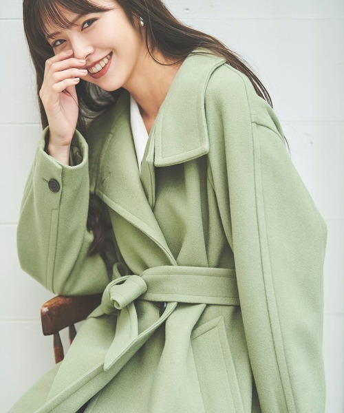 FREE'S MART(フリーズマート)の「【Sシリーズ対応】◆ジャージメルトンスタンドカラーコート(ステンカラーコート・レディース・ブラック/グリーン/ベージュ・X-SMALL/MEDIUM/SMALL)」の9枚目の写真