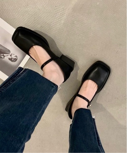 Burner（バーナー）の「【OKUOKU　0909】スクエアトゥ  ストラップ　パンプス /  oku-shoes-4-39（パンプス・レディース・ブラック/アイボリー・35/36/37/39/38）」の5枚目の写真