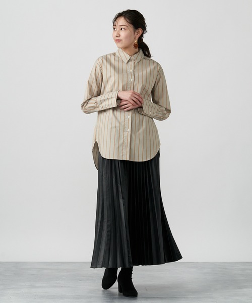 Pitta Re:)（ピッタリ）の「形態安定ノーアイロン レギュラー衿 長袖カジュアルシャツ（シャツ/ブラウス・レディース・ブルー/ライトブラウン・M/L/LL）」の4枚目の写真