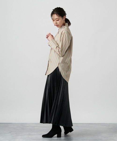 Pitta Re:)（ピッタリ）の「形態安定ノーアイロン レギュラー衿 長袖カジュアルシャツ（シャツ/ブラウス・レディース・ブルー/ライトブラウン・M/L/LL）」の5枚目の写真