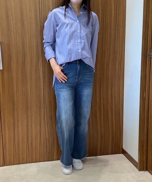 Pitta Re:)（ピッタリ）の「形態安定ノーアイロン レギュラー衿 長袖カジュアルシャツ（シャツ/ブラウス・レディース・ブルー/ライトブラウン・M/L/LL）」の13枚目の写真