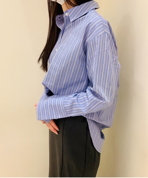 Pitta Re:)（ピッタリ）の「形態安定ノーアイロン レギュラー衿 長袖カジュアルシャツ（シャツ/ブラウス・レディース・ブルー/ライトブラウン・M/L/LL）」の8枚目の写真