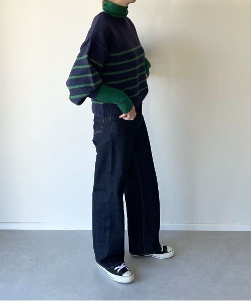 y/m by misato（イムバイミサト）の「アルパカタッチボーダークロップドトップス（ニット/セーター・レディース・ブラック/ネイビー/オフホワイト・FREE）」の21枚目の写真