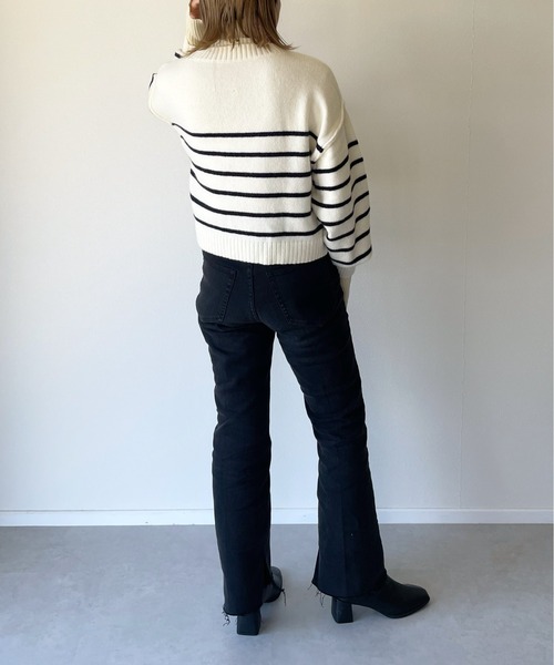 y/m by misato（イムバイミサト）の「アルパカタッチボーダークロップドトップス（ニット/セーター・レディース・ブラック/ネイビー/オフホワイト・FREE）」の10枚目の写真