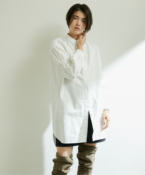 GALLARDAGALANTE（ガリャルダガランテ）の「オックス袖パフシャツワンピース（シャツワンピース・レディース・ホワイト/ネイビー・FREE）」の3枚目の写真