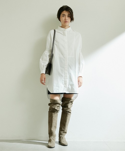 GALLARDAGALANTE（ガリャルダガランテ）の「オックス袖パフシャツワンピース（シャツワンピース・レディース・ホワイト/ネイビー・FREE）」の5枚目の写真