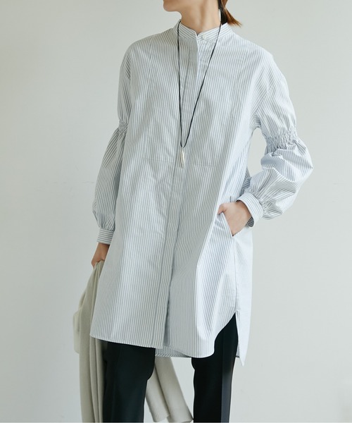 GALLARDAGALANTE（ガリャルダガランテ）の「オックス袖パフシャツワンピース（シャツワンピース・レディース・ホワイト/ネイビー・FREE）」の8枚目の写真