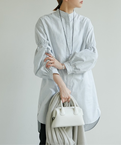 GALLARDAGALANTE（ガリャルダガランテ）の「オックス袖パフシャツワンピース（シャツワンピース・レディース・ホワイト/ネイビー・FREE）」の9枚目の写真