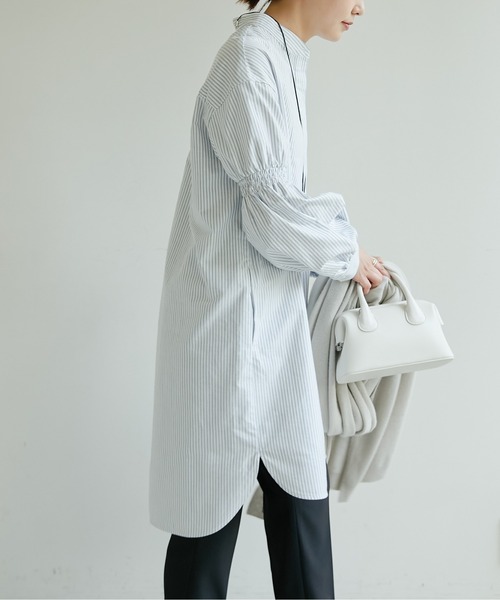 GALLARDAGALANTE（ガリャルダガランテ）の「オックス袖パフシャツワンピース（シャツワンピース・レディース・ホワイト/ネイビー・FREE）」の10枚目の写真