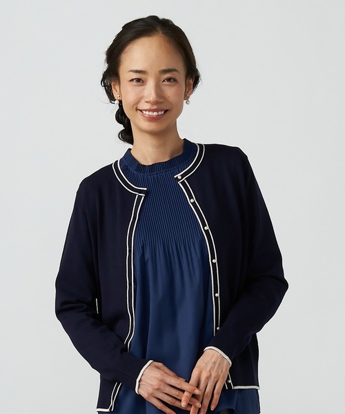 TOKYO SHIRTS(トウキョウシャツ)の「配色クルーネック ニットカーディガン(カーディガン/ボレロ・レディース・ネイビー/グレー・L/M)」の1枚目の写真