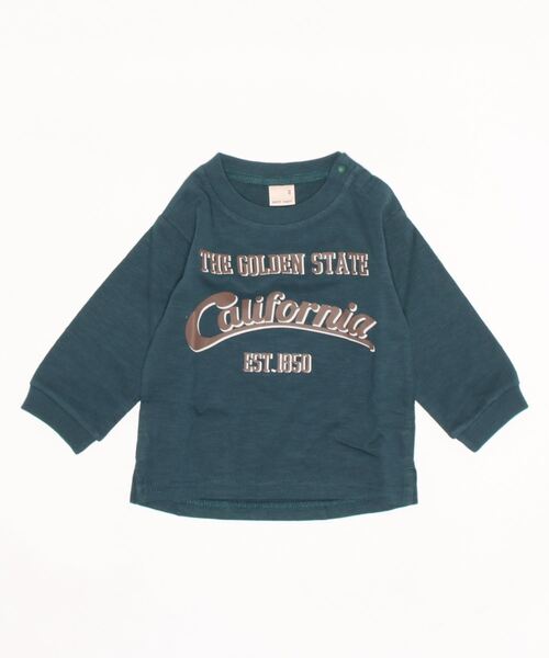 petit main（プティマイン）の「カレッジロゴ長袖Ｔシャツ（Tシャツ/カットソー・キッズ・キナリ/ピンク/ブルーグリーン/ターコイズブルー・110cm/120cm/100cm/90cm/140cm/150cm/80ｃｍ/130cm）」の4枚目の写真