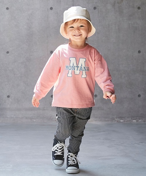 petit main（プティマイン）の「カレッジロゴ長袖Ｔシャツ（Tシャツ/カットソー・キッズ・キナリ/ピンク/ブルーグリーン/ターコイズブルー・110cm/120cm/100cm/90cm/140cm/150cm/80ｃｍ/130cm）」の17枚目の写真