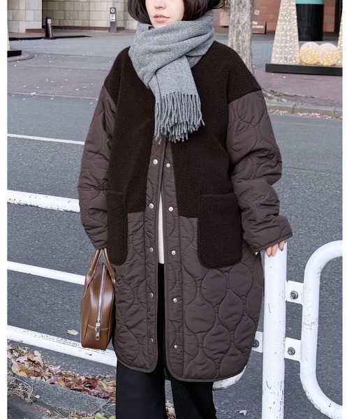 セール】ノーカラーボア×ひょうたんキルトコート（その他アウター