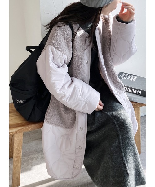 reca（レカ）の「ノーカラーボア×ひょうたんキルトコート（その他アウター・レディース・ブラック/カーキ/ベージュ/アイボリー/グレイッシュベージュ/ブラウン・M/L）」の5枚目の写真