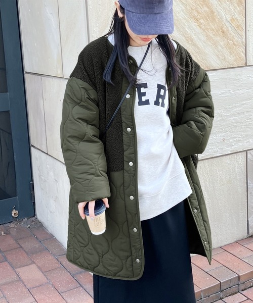 reca（レカ）の「ノーカラーボア×ひょうたんキルトコート（その他アウター・レディース・ブラック/カーキ/ベージュ/アイボリー/グレイッシュベージュ/ブラウン・M/L）」の13枚目の写真