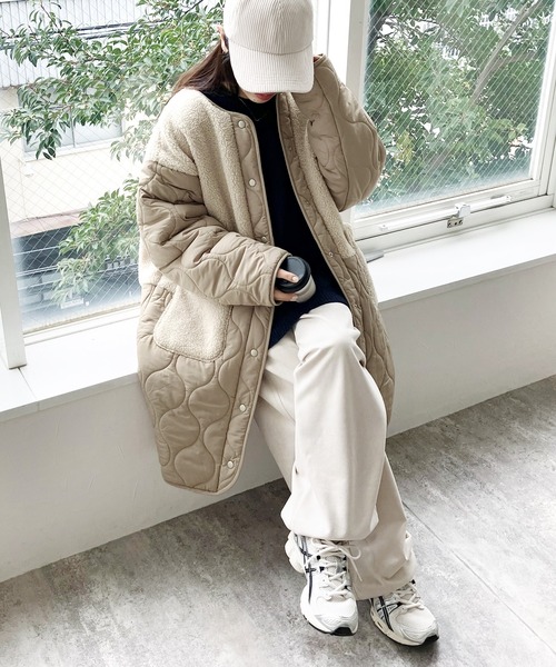 reca（レカ）の「ノーカラーボア×ひょうたんキルトコート（その他アウター・レディース・ブラック/カーキ/ベージュ/アイボリー/グレイッシュベージュ/ブラウン・M/L）」の14枚目の写真