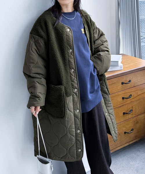 reca（レカ）の「ノーカラーボア×ひょうたんキルトコート（その他アウター・レディース・ブラック/カーキ/ベージュ/アイボリー/グレイッシュベージュ/ブラウン・M/L）」の18枚目の写真