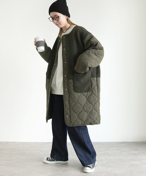 reca（レカ）の「ノーカラーボア×ひょうたんキルトコート（その他アウター・レディース・ブラック/カーキ/ベージュ/アイボリー/グレイッシュベージュ/ブラウン・M/L）」の19枚目の写真