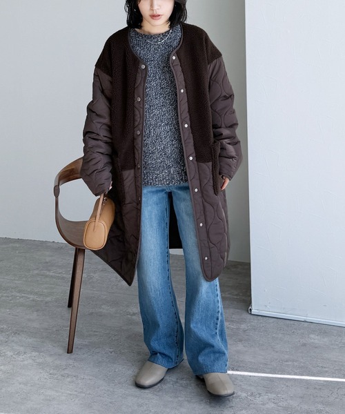 reca(レカ)の「ノーカラーボア×ひょうたんキルトコート(その他アウター・レディース・ブラック/カーキ/ベージュ/アイボリー/グレイッシュベージュ/ブラウン・M/L/S)」の21枚目の写真
