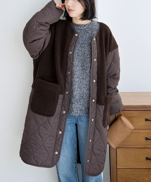 reca(レカ)の「ノーカラーボア×ひょうたんキルトコート(その他アウター・レディース・ブラック/カーキ/ベージュ/アイボリー/グレイッシュベージュ/ブラウン・M/L/S)」の18枚目の写真