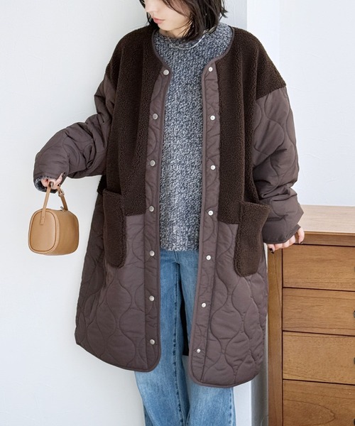 reca(レカ)の「ノーカラーボア×ひょうたんキルトコート(その他アウター・レディース・ブラック/カーキ/ベージュ/アイボリー/グレイッシュベージュ/ブラウン・M/L/S)」の19枚目の写真
