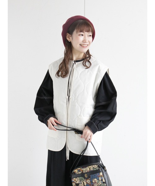 ehka sopo（エヘカソポ）の「キルティングベスト（ベスト・レディース・ブラック/カーキ/キナリ・ﾌﾘ-）」の20枚目の写真