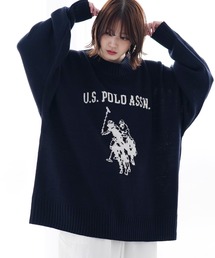 U.S. POLO ASSN. / ユーエスポロアッスン 別注 コラボ オーバーサイズ ロゴ ジャガード クルーネックニット