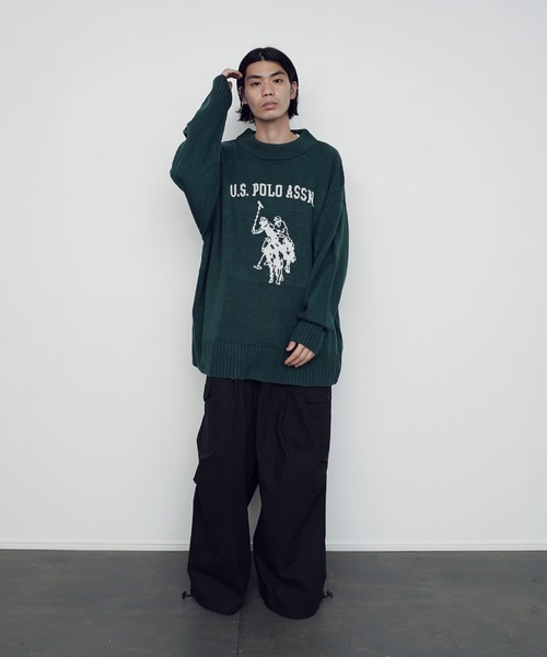 U.S. POLO ASSN.(ユーエスポロアッスン)の「U.S. POLO ASSN. / ユーエスポロアッスン 別注 コラボ オーバーサイズ ロゴ ジャガード クルーネックニット(ニット/セーター・メンズ・ネイビー/ベージュ/グリーン/ブラック・MEDIUM/LARGE)」の8枚目の写真