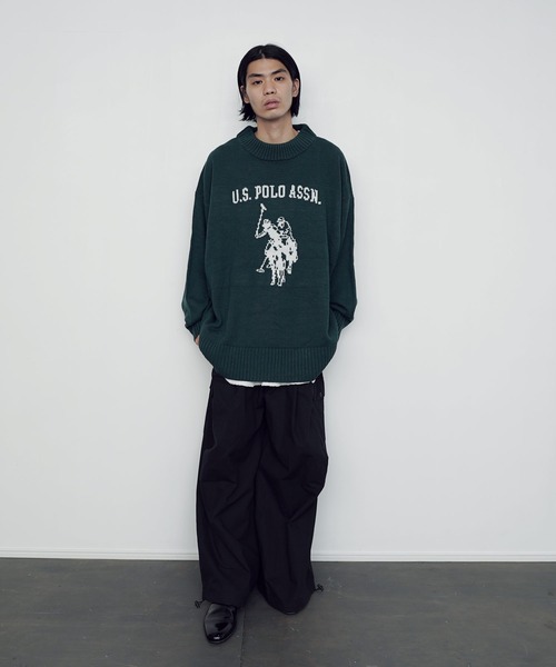 U.S. POLO ASSN.(ユーエスポロアッスン)の「U.S. POLO ASSN. / ユーエスポロアッスン 別注 コラボ オーバーサイズ ロゴ ジャガード クルーネックニット(ニット/セーター・メンズ・ネイビー/ベージュ/グリーン/ブラック・MEDIUM/LARGE)」の10枚目の写真