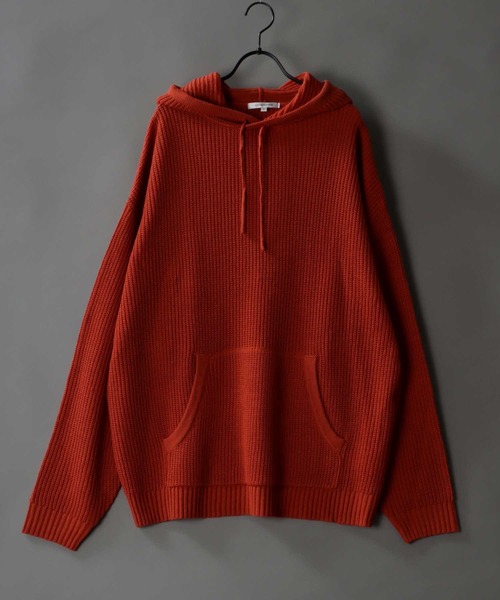 SITRY（シトリー）の「wide silhouette Knit hoodie/ワイドシルエット ニット フーディー/パーカー（ニット/セーター・メンズ・ライトグレー/ブラック/テラコッタ・M/L）」の3枚目の写真
