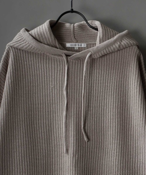 SITRY（シトリー）の「wide silhouette Knit hoodie/ワイドシルエット ニット フーディー/パーカー（ニット/セーター・メンズ・ライトグレー/ブラック/テラコッタ・M/L）」の4枚目の写真