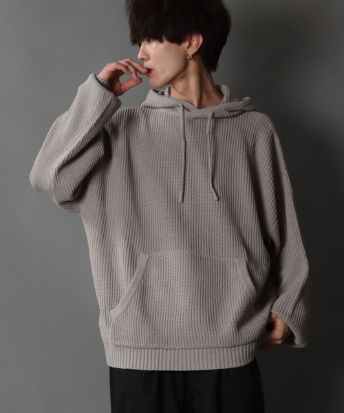 SITRY（シトリー）の「wide silhouette Knit hoodie/ワイドシルエット ニット フーディー/パーカー（ニット/セーター・メンズ・ライトグレー/ブラック/テラコッタ・M/L）」の14枚目の写真