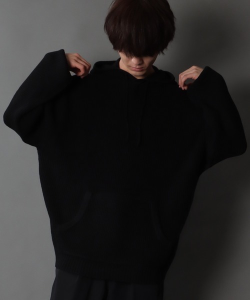 SITRY（シトリー）の「wide silhouette Knit hoodie/ワイドシルエット ニット フーディー/パーカー（ニット/セーター・メンズ・ライトグレー/ブラック/テラコッタ・M/L）」の16枚目の写真