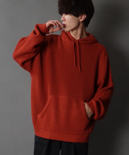 SITRY（シトリー）の「wide silhouette Knit hoodie/ワイドシルエット ニット フーディー/パーカー（ニット/セーター・メンズ・ライトグレー/ブラック/テラコッタ・M/L）」の12枚目の写真