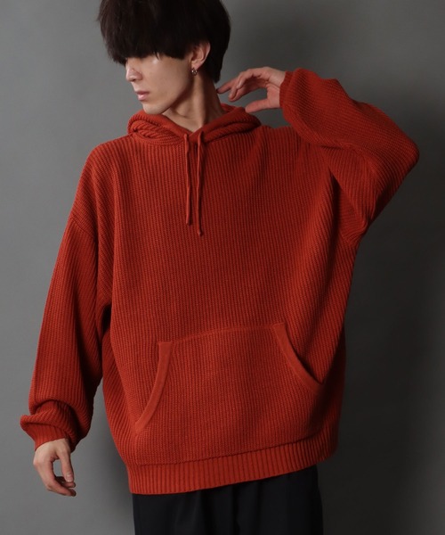 SITRY（シトリー）の「wide silhouette Knit hoodie/ワイドシルエット ニット フーディー/パーカー（ニット/セーター・メンズ・ライトグレー/ブラック/テラコッタ・M/L）」の11枚目の写真