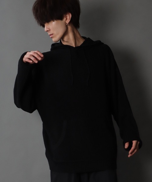 SITRY（シトリー）の「wide silhouette Knit hoodie/ワイドシルエット ニット フーディー/パーカー（ニット/セーター・メンズ・ライトグレー/ブラック/テラコッタ・M/L）」の15枚目の写真