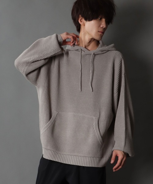 SITRY（シトリー）の「wide silhouette Knit hoodie/ワイドシルエット ニット フーディー/パーカー（ニット/セーター・メンズ・ライトグレー/ブラック/テラコッタ・M/L）」の18枚目の写真