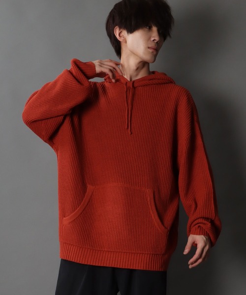 SITRY（シトリー）の「wide silhouette Knit hoodie/ワイドシルエット ニット フーディー/パーカー（ニット/セーター・メンズ・ライトグレー/ブラック/テラコッタ・M/L）」の19枚目の写真